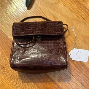 Furla Brown Leather Backpack with Crocodile Embossing